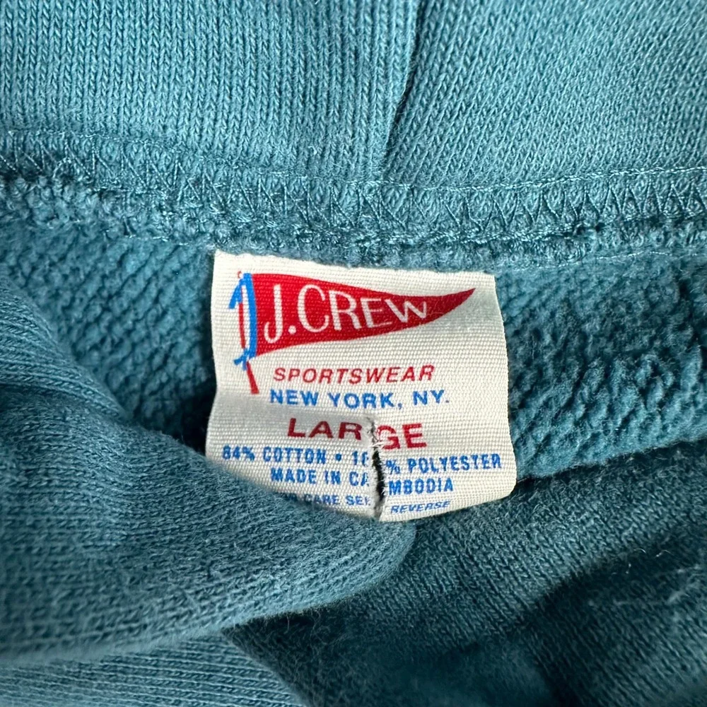 J. Crew Sportswear Re-Imagined Teal Blue Hoodie Sweatshirt Mens Large